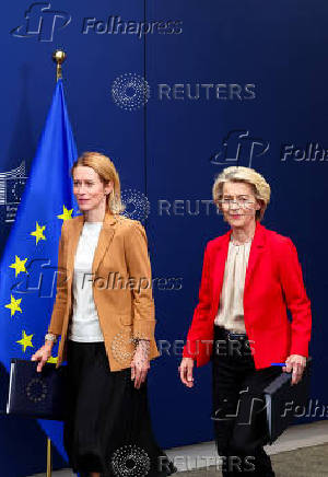 EU's Ursula von der Leyen and Kaja Kallas hold a press point on 18th package of sanctions against Russia