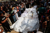Funeral of Palestinians killed overnight in Israeli attacks, in Khan Younis