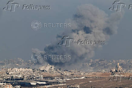 Smoke rises in Gaza, as seen from Israel