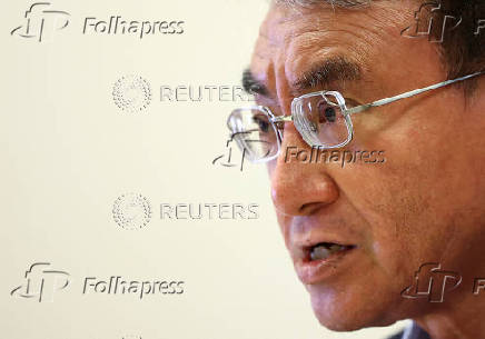 Taro Kono, a veteran lawmaker from Japan's ruling Liberal Democratic Party who also served as foreign minister, speaks during an interview with Reuters in Tokyo