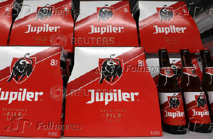 Bottles of Belgian beer are displayed for sale at a supermarket in Sint-Pieters-Leeuw