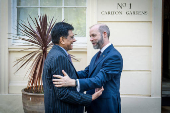 Britain's Secretary of State for Business and Trade Jonathan Reynolds welcomes Indian Minister of Commerce and Industry Piyush Goyal for trade talks, in London