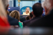 White House Press Secretary Leavitt addresses reporters in Washington, DC