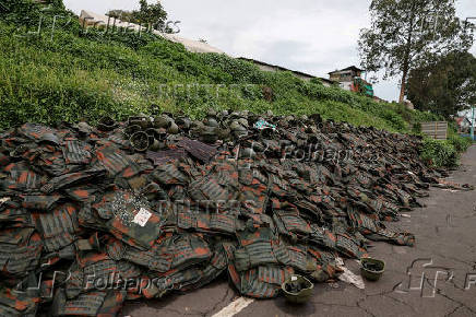 FILE PHOTO: Abandoned Personal Protective Equipment (PPE) that belonged to the Armed Forces of the Democratic Republic of Congo (FARDC) is seen at Goma airport