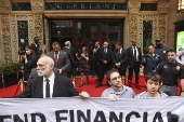 People protest outside fundraiser for the Manhattan Institute at Cipriani 42nd Street