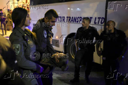 Demonstrators protest outside Likud Party headquarters calling for the release of all hostages as Israel marks 600 days since they were kidnapped, in Tel Aviv