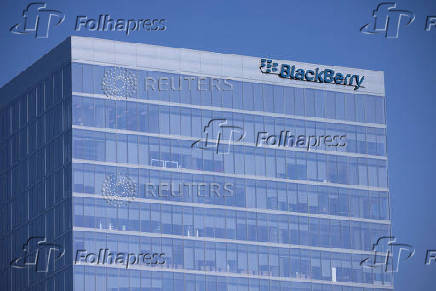 FILE PHOTO: The Blackberry logo is shown on a office  tower in Irvine, California