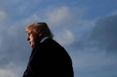 U.S. President Donald Trump walks upon his arrival from Pennsylvania, at Joint Base Andrews