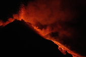 Lava rises from Mount Etna