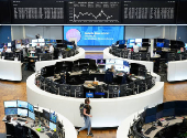 The German DAX share price index graph is displayed at the stock exchange in Frankfurt