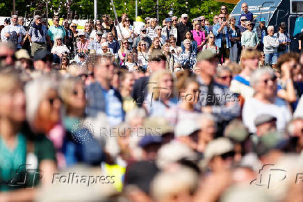 Denmark's Prime Minister Mette Frederiksen attends the political festival Folkemoedet in Allinge