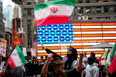 Protest in support of Iran and Palestinians, at Times Square in New York
