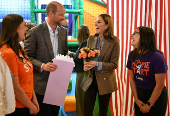 Britain's Prince William, Prince of Wales and Britain's Catherine, Princess of Wales visit to Aros Hall community hub in Tobermory