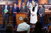 U.S. House Minority Leader Jeffries leads a news confernce on Capitol Hill in Washington