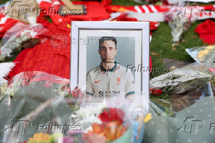 Tribute to Liverpool's Portuguese soccer player Diogo Jota, who died in a car crash near Zamora, Spain