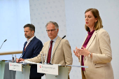 Austria's Finance Minister Markus Marterbauer holds a press conference, in Vienna