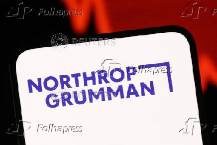 Illustration shows Northrop Grumman logo and decreasing stock graph