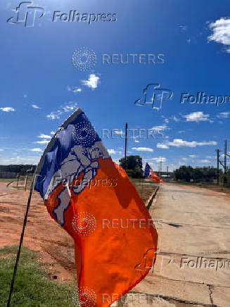Orania flags resembling the colors of apartheid era flag flutters in Orania
