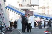 North Korean Leader Kim Jong Un attends launching ceremony of a newly-built destroyer