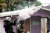 Embera people protest against government's social reforms and Memorandum of Understanding between Panama and the U.S, in Arimae