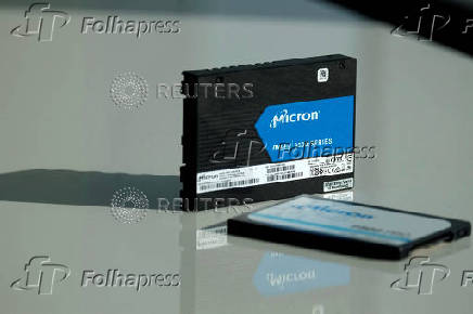 FILE PHOTO: Micron Technology's solid-state drive for data center customers is presented at a product launch event in San Francisco