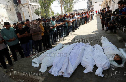 Funeral of Palestinians, who according to medics were killed in Israeli strikes, in Gaza City