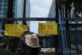 Protest outside the U.S. Embassy in Mexico City in support of the L.A. protests