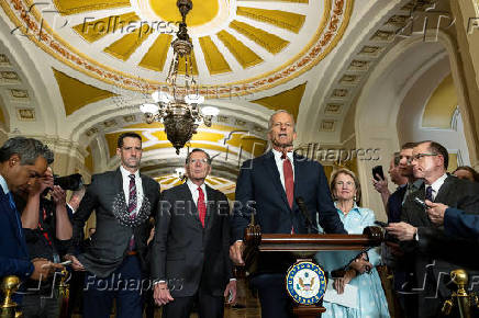 Senate leaders hold a press conference following their weekly policy lunches lunch on Capitol Hill in Washington, D.C.