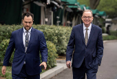 White House economic adviser Hassett walks outside the White House in Washington