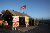 A roadside fruit stand near fields in Oxnard, California