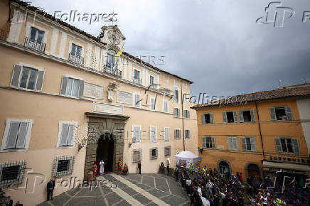 Pope Leo XIV leads the Angelus prayer in Castel Gandolfo