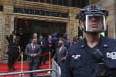 People protest outside fundraiser for the Manhattan Institute at Cipriani 42nd Street