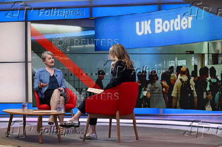 Britain's Home Secretary Yvette Cooper appears on BBC's Sunday with Laura Kuenssberg in London
