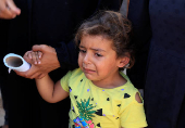 Funeral of Palestinians killed in Israeli strikes, at Nasser hospital, in Khan Younis, southern Gaza Strip