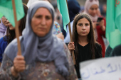Syrian Kurds attend protest in solidarity with people in Sweida, in Qamishli