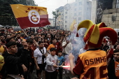 Galatasaray SK celebrate winning the Turkish Super League Championship