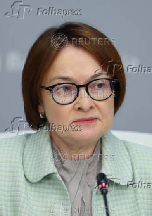 Elvira Nabiullina, Governor of Russian Central Bank, attends a press conference in Moscow