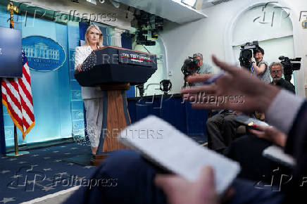 White House Press Secretary Karoline Leavitt holds a press briefing at the White House in Washington
