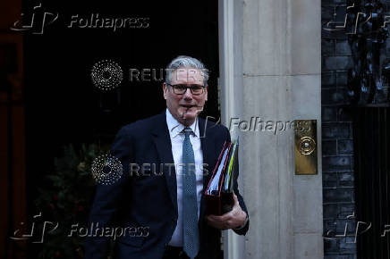 British Prime Minister Keir Starmer leaves 10 Downing Street in London