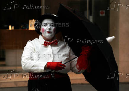 Live statue artists perform to mark World Art Day in Skopje