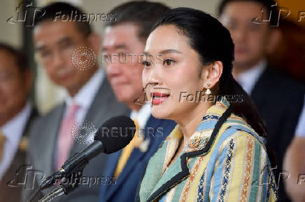 Thailand's Prime Minister Paetongtarn Shinawatra speaks during a press conference, in Bangkok