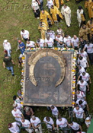 Orthodox Christian icon carried in procession in Tutayev, Russia