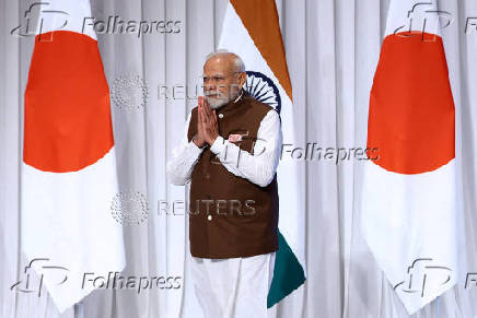 India's Prime Minister Modi gestures after speech at the India-Japan Economic Forum in Tokyo
