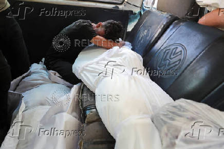 Funeral of Palestinians killed in Israeli strikes, at Al Shifa hospital, in Gaza City