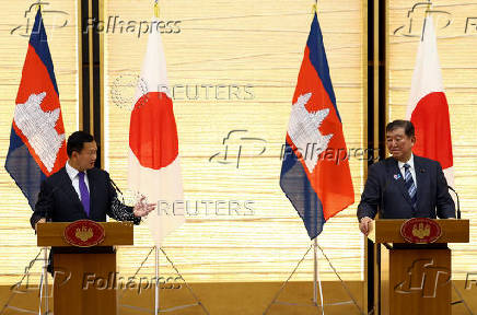 Cambodia's Prime Minister Hun Manet and Japan's Prime Minister Shigeru Ishiba attend a joint press conference in Tokyo