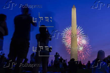 Fireworks illuminate the Washington Monument on Independence Day