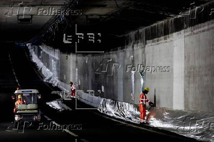 Work in progress in the Second Coentunnel in Amsterdam