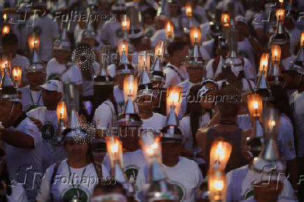 Demonstrators attend a march in defense of the living forest, territorial rights, and global climate responsibility during the U.N. Climate Change Conference (COP30) in Belem