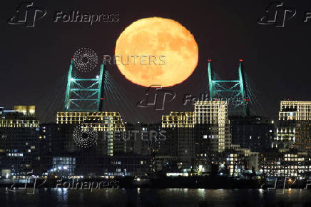 The full moon rises in Saint Petersburg