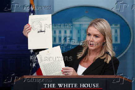White House Press Secretary Leavitt holds a press briefing at the White House in Washington